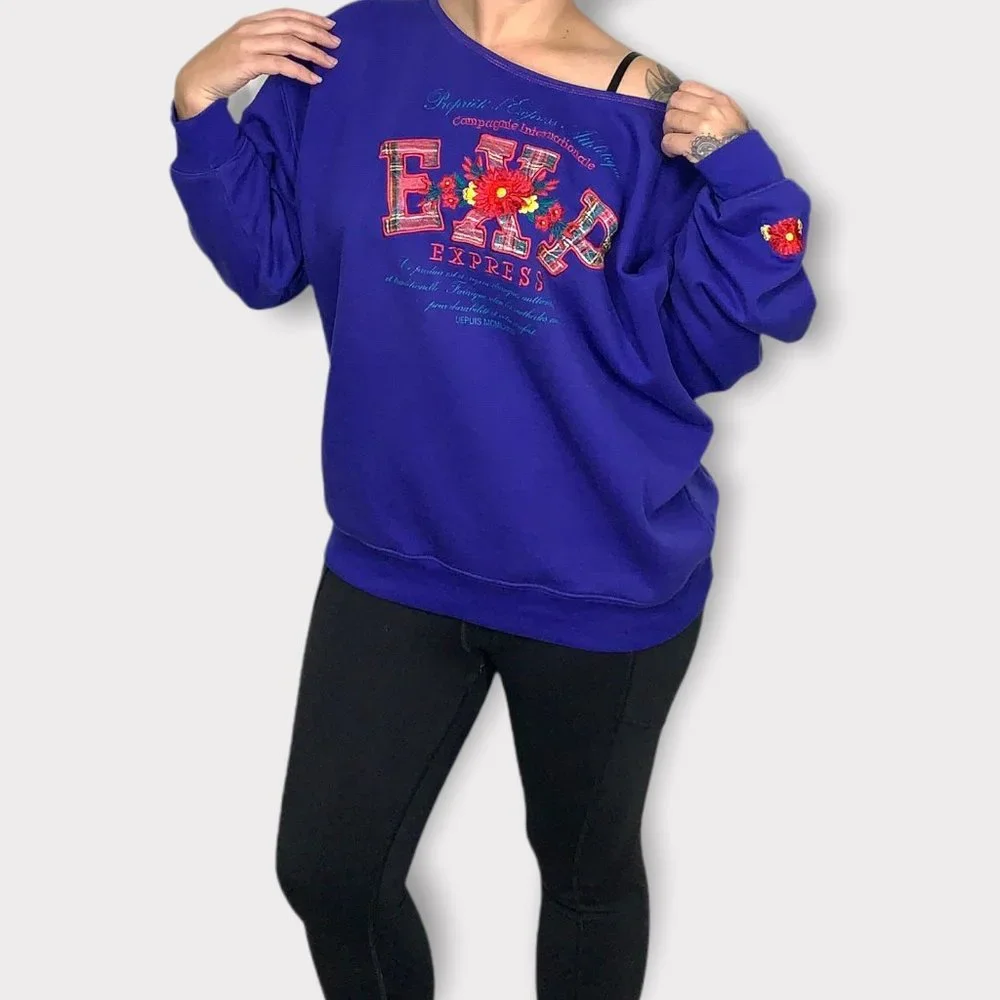 Vintage 90s Express Blue Slouch Pull Over Sweater XL
